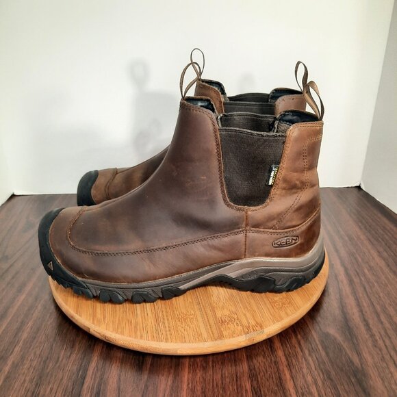 Keen Anchorage III Mens 12 Boots Dark Earth Mulch Leather Pull On Waterproof - Picture 3 of 10